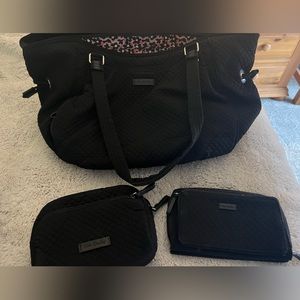 Black microfiber vera Bradley Glenna satchel with matching wallet & cosmetic bag